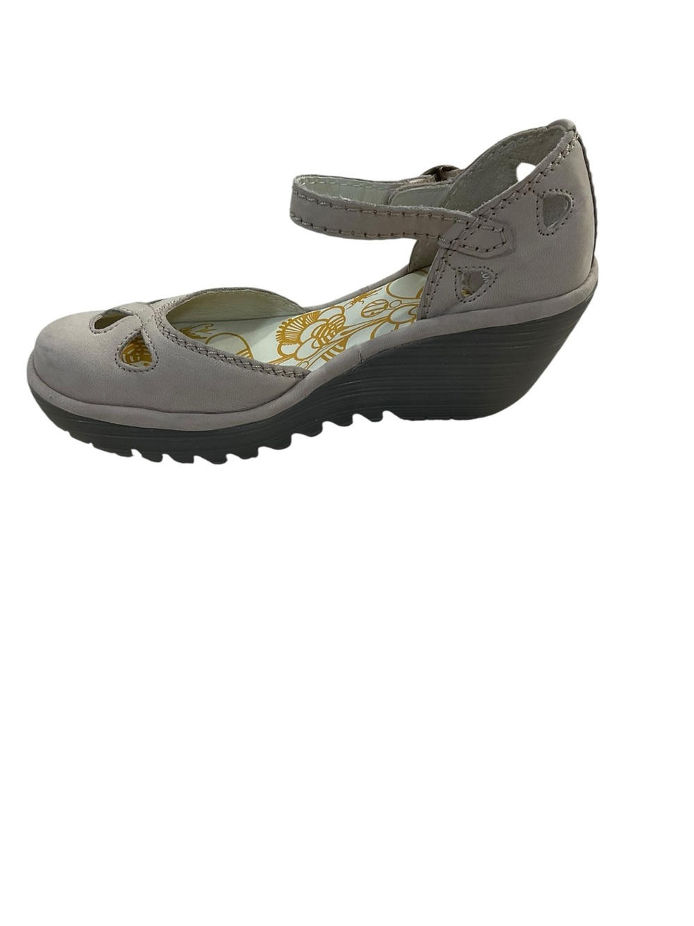 Fly London Yala Taupe Nubuck Leather Mary Jane Wedge Shoes 38 - Picture 4 of 11